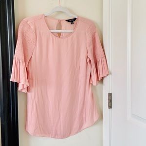 Blush Flowy Top with Rucher Shoulder Details